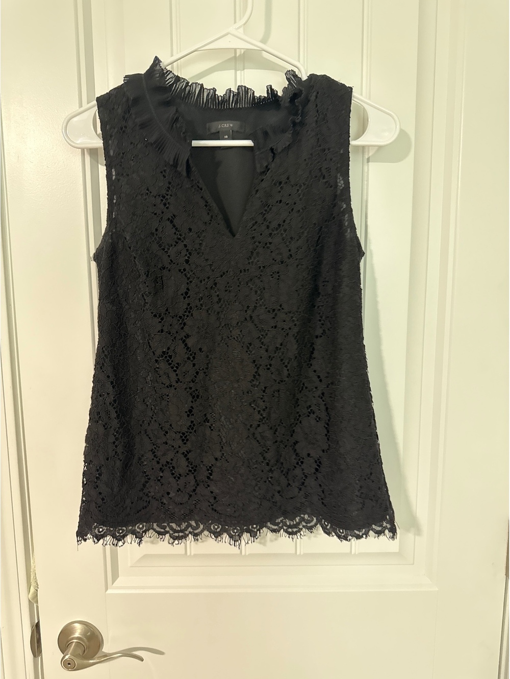 J.Crew Black Lace Sleeveless Top with Ruffled Neckline XS